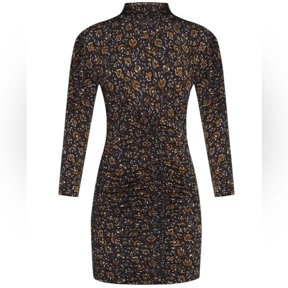 Veronica Beard Revolve Gretna Black Floral Print Ruched Mock Neck Dress Size M - Picture 4 of 12